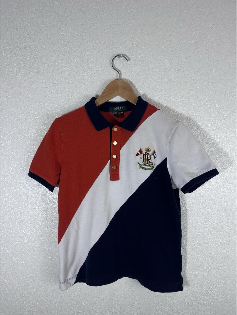 Lauren Ralph Lauren Petite Colorblock Polo Shirt Red White Blue – Size Medium